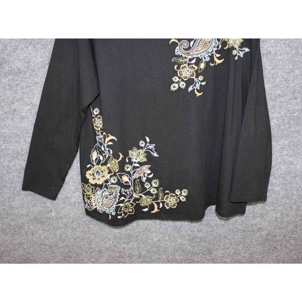 J JILL Embroidered Top Women's Size XL Petite Black Floral Paisley Long Sleeve - Picture 3 of 7